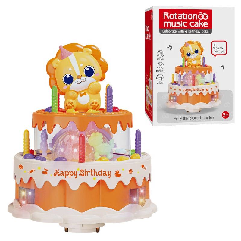 BABY Children Toys Universal Wheel Rotation Birthday Cake Baby Lion Electric Toys for Children Cake Music Light lion Toy